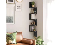 Wandregale|Regale Schwarz^Vasagle Eckbücherregal 5 Ebenen Wandmontage 20 cm x 20 cm x 126 cm Schwarz