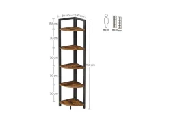 Eckregale^Vasagle Eckregal 5 Ablagen 30 cm x 30 cm x 150 cm Braun-Schwarz