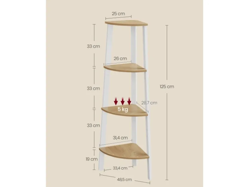 Vasagle Eckregal 33,4 cm x 33,4 cm x 125 cm Nature-Weiß
