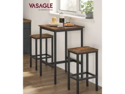 Vasagle Esstisch mit 2 Stühlen Braun-Schwarz