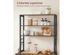 Regale Massivholz|Aufbewahrung^Vasagle Küchenregal 6 Ebenen und 6 Haken 40 cm x 80 cm x 167 cm Braun-Schwarz