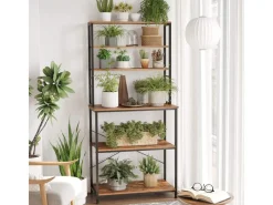 Regale Massivholz|Aufbewahrung^Vasagle Küchenregal 6 Ebenen und 6 Haken 40 cm x 80 cm x 167 cm Braun-Schwarz