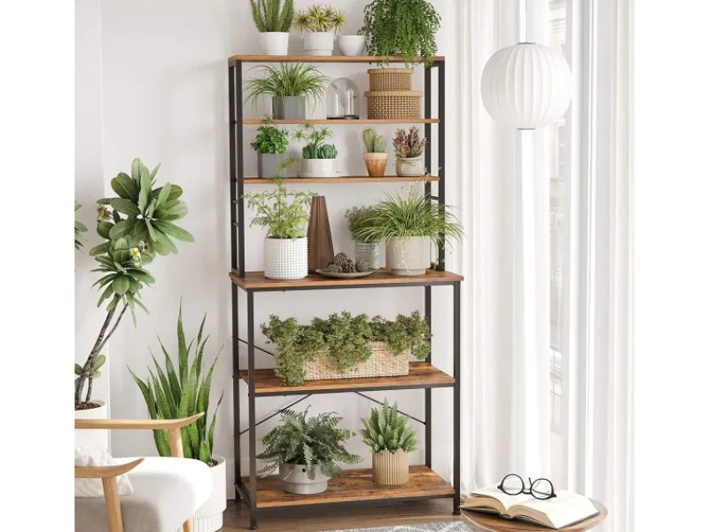 Regale Massivholz|Aufbewahrung^Vasagle Küchenregal 6 Ebenen und 6 Haken 40 cm x 80 cm x 167 cm Braun-Schwarz