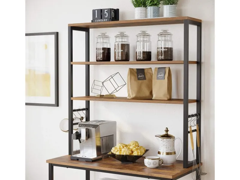 Regale Massivholz|Aufbewahrung^Vasagle Küchenregal 6 Ebenen und 6 Haken 40 cm x 80 cm x 167 cm Braun-Schwarz