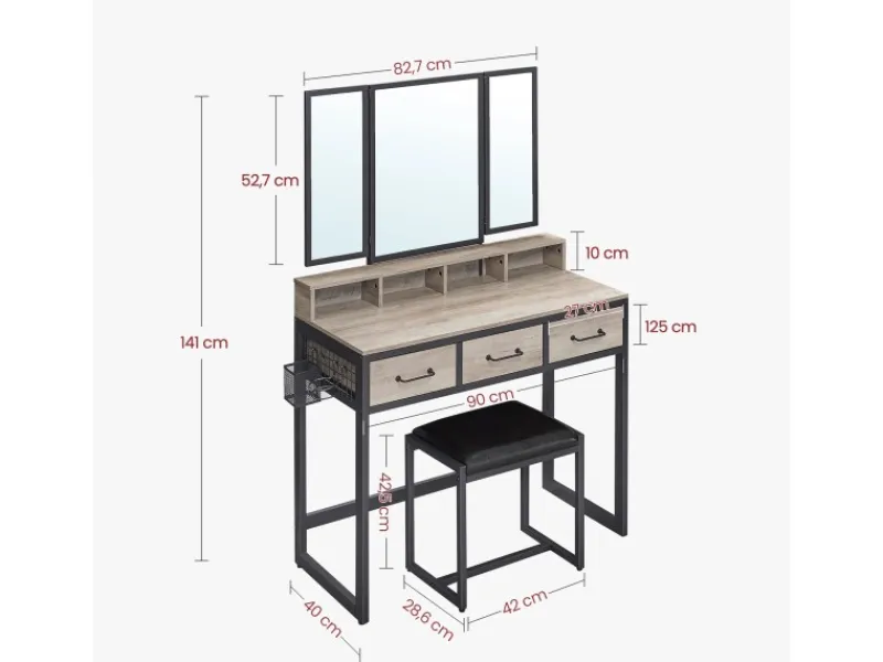 Vasagle Schminktisch mit Hocker Greige-Schwarz