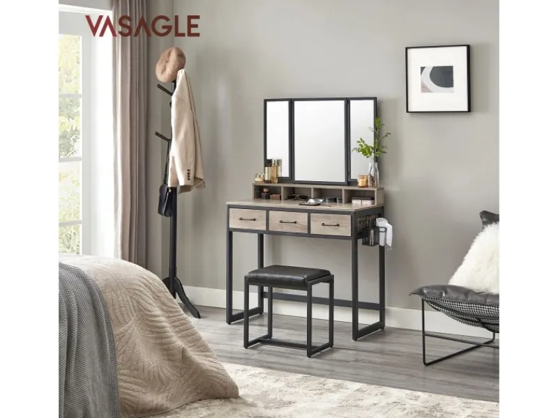 Vasagle Schminktisch mit Hocker Greige-Schwarz