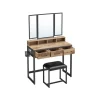 Vasagle Schminktisch mit Hocker Eichenbraun-Schwarz