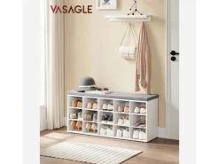 Regal Weiß|Sitzbänke^Vasagle Schuhbank mit Sitzkissen 30 cm x 105 cm x 48 cm Weiß-Grau