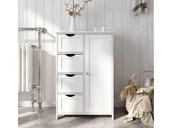 Vasagle Sideboard mit 4 Schubladen 30 cm x 55 cm x 81 cm Weiß