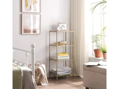 Bücherregale^Vasagle Standregal 4 Ablagen Hartglas 30 cm x 40 cm x 95 cm Gold