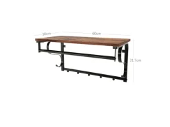 Vasagle Wandgarderobe 5 Haken und Regal 30 cm x 60 cm 31,7 cm Braun-Schwarz