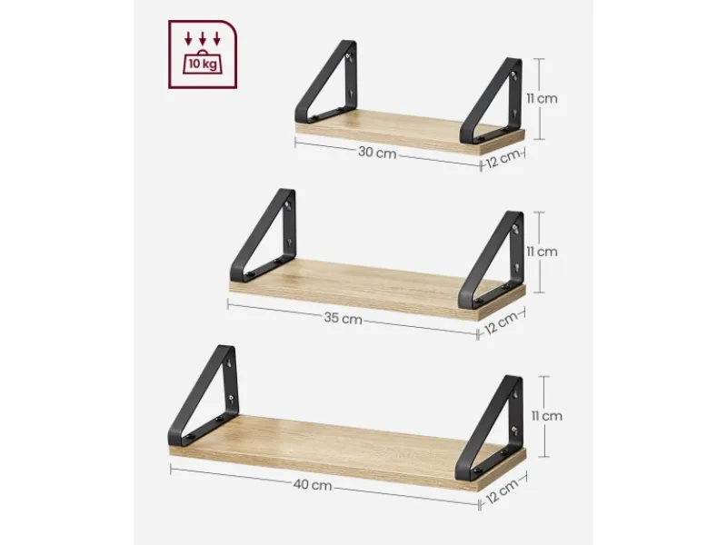Vasagle Wandregal 3er Set Eiche Schwarz