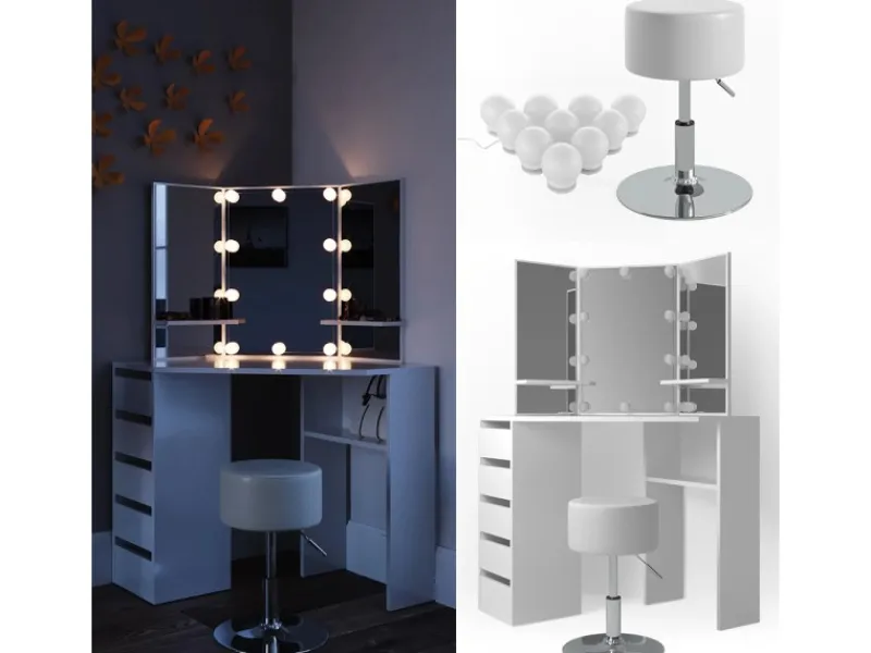 Vicco Eckschminktisch Arielle 110 cm mit Hocker
