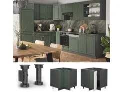 Eckregale|Schränke^Vicco Eckunterschrank Fame-Line Grün-Gold Landhaus/Anthrazit 81 cm ohne Arbeitsplatte