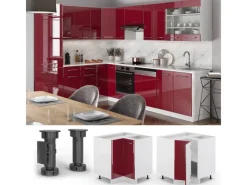 Eckregale^Vicco Eckunterschrank Fame-Line Bordeaux Hochglanz/Weiß 81 cm ohne Arbeitsplatte