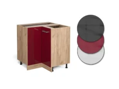 Eckregale^Vicco Eckunterschrank R-Line Bordeaux Hochglanz/Goldkraft Eiche 76 cm ohne Arbeitsplatte