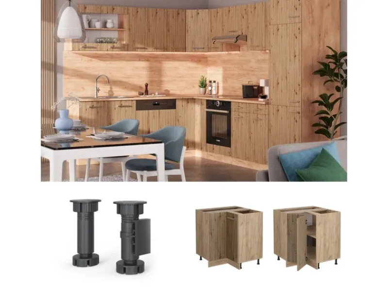 Eckregale^Vicco Eckunterschrank R-Line Artisan-Eiche/Goldkraft Eiche 76 cm ohne Arbeitsplatte