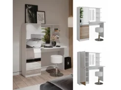 Hocker^Vicco Frisiertisch Jasmin Weiß 123 x 141.2 cm mit Hocker