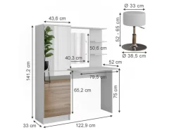 Hocker^Vicco Frisiertisch Jasmin Weiß 123 x 141.2 cm mit Hocker