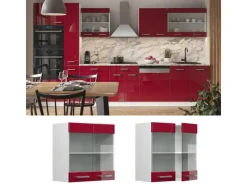 Vicco Küchenglasschrank R-Line Glashängeschrank Bordeaux Hochglanz/Weiß 60 cm