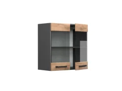 Vitrinen^Vicco Küchenglasschrank R-Line Glashängeschrank Goldkraft /Anthrazit 60 cm