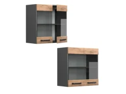 Vitrinen^Vicco Küchenglasschrank R-Line Glashängeschrank Goldkraft /Anthrazit 60 cm