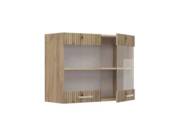 Vitrinen^Vicco Küchenglasschrank R-Line Glashängeschrank Artisan-Eiche/Goldkraft Eiche 80 cm