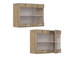 Vitrinen^Vicco Küchenglasschrank R-Line Glashängeschrank Artisan-Eiche/Goldkraft Eiche 80 cm