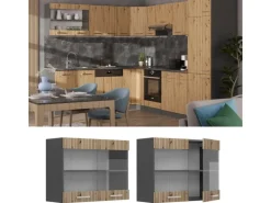 Vitrinen^Vicco Küchenglasschrank R-Line Glashängeschrank Artisan-Eiche/Anthrazit 80 cm