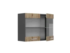 Vitrinen^Vicco Küchenglasschrank R-Line Glashängeschrank Artisan-Eiche/Anthrazit 80 cm