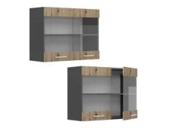 Vitrinen^Vicco Küchenglasschrank R-Line Glashängeschrank Artisan-Eiche/Anthrazit 80 cm