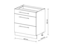 Vicco Küchenunterschrank Fame-Line Hochglanz/ 80 cm mit 3 Schubladen ohne Arbeitsplatte