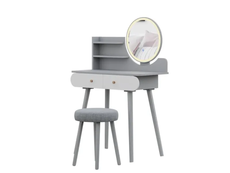 Hocker^Vicco Schminktisch Edda 80 cm mit LED Beleuchtung und Hocker