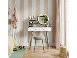 Hocker^Vicco Schminktisch Edda 80 cm mit LED Beleuchtung und Hocker