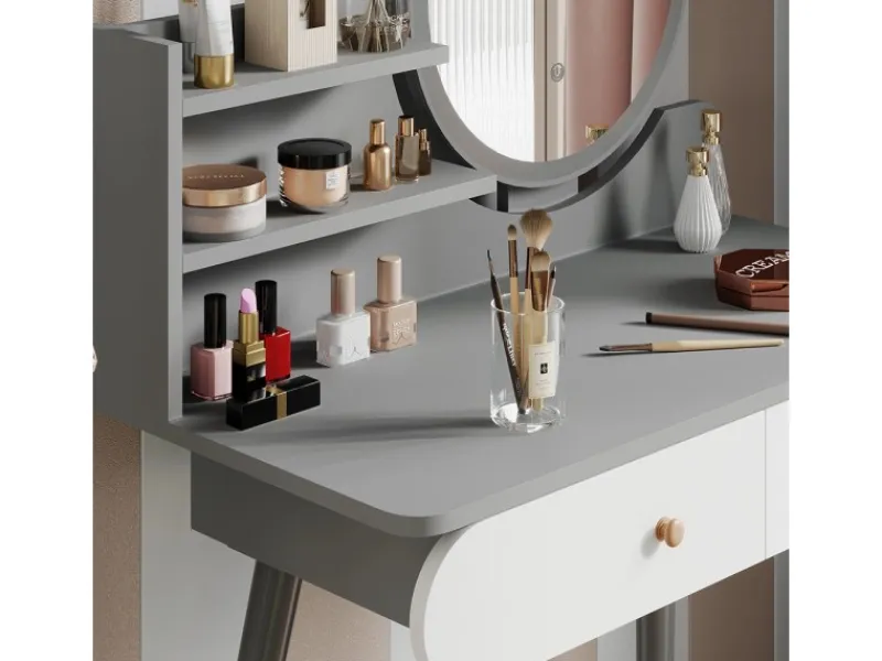 Hocker^Vicco Schminktisch Edda 80 cm mit LED Beleuchtung und Hocker