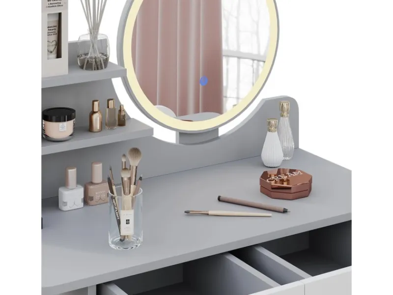 Hocker^Vicco Schminktisch Edda 80 cm mit LED Beleuchtung und Hocker