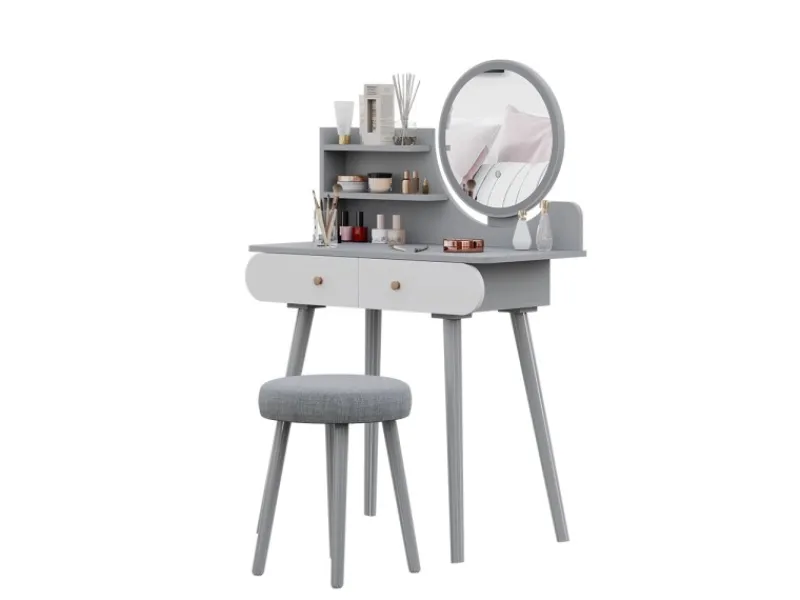 Hocker^Vicco Schminktisch Edda 80 cm mit LED Beleuchtung und Hocker