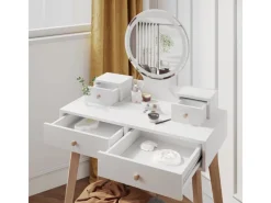 Vicco Schminktisch Finya Weiß 80 cm mit LED Spiegel und Hocker