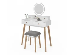 Vicco Schminktisch Finya Weiß 80 cm mit LED Spiegel und Hocker