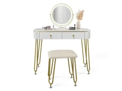 Vicco Schminktisch Grace Hochglanz 100 cm mit LED Beleuchtung und Hocker