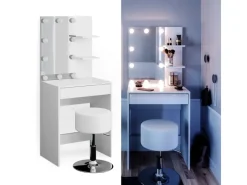 Hocker^Vicco Schminktisch Isabelle Weiß 60 cm mit LED Beleuchtung und Hocker