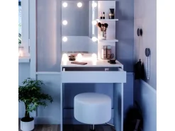 Hocker^Vicco Schminktisch Isabelle Weiß 60 cm mit LED Beleuchtung und Hocker