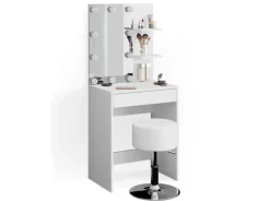 Hocker^Vicco Schminktisch Isabelle Weiß 60 cm mit LED Beleuchtung und Hocker