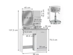 Hocker^Vicco Schminktisch Julia Weiß 90 cm mit LED-Spiegel QI-Ladegerät und Hocker