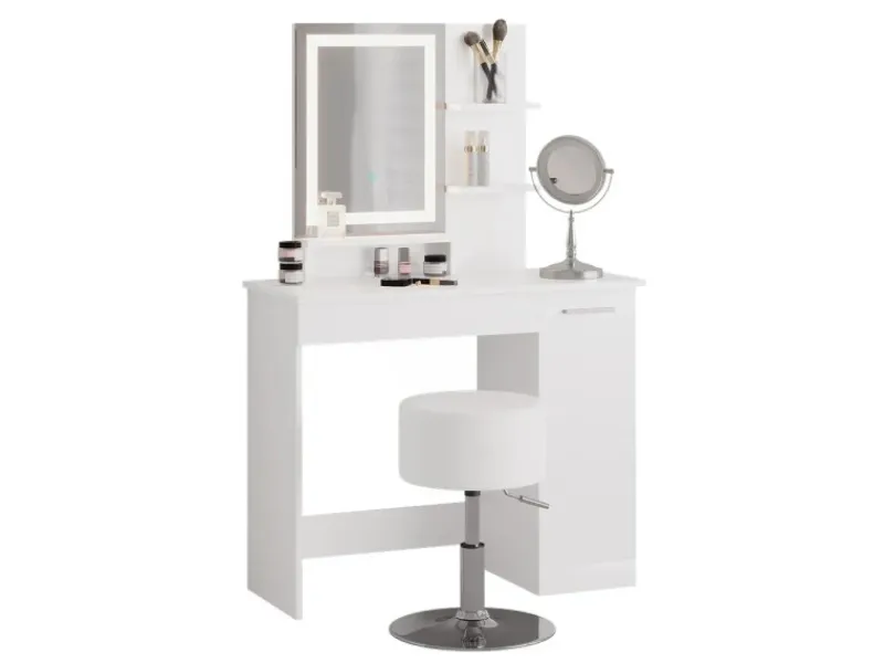 Vicco Schminktisch Julia Weiß 90 cm mit LED-Spiegel und Hocker