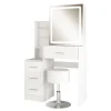 Hocker^Vicco Schminktisch Lisca Weiß 80 cm mit LED-Spiegel und Hocker