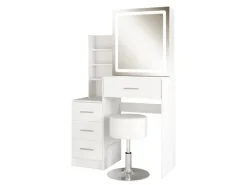 Hocker^Vicco Schminktisch Lisca Weiß 80 cm mit LED-Spiegel und Hocker