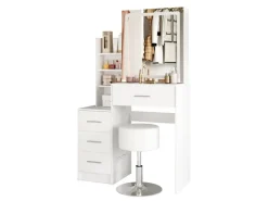 Hocker^Vicco Schminktisch Lisca Weiß 80 cm mit LED-Spiegel und Hocker