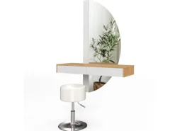 Hocker^Vicco Schminktisch Melisa Weiß/Eiche 120 cm mit LED Beleuchtung und Hocker