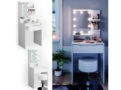 Vicco Schminktisch Ruben Weiß 60 cm mit LED Beleuchtung und Hocker